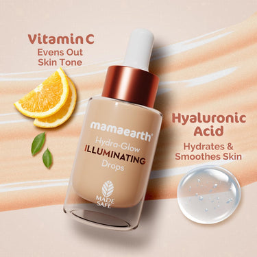 Mamaearth Hydra-Glow Illuminating Drops With Vitamin C & Hyaluronic Acid - 15Ml | All Skin Type Multi-Purpose Primer Drops |Light Moisturizes Skin | Gives Non-Greasy Dewy Finish